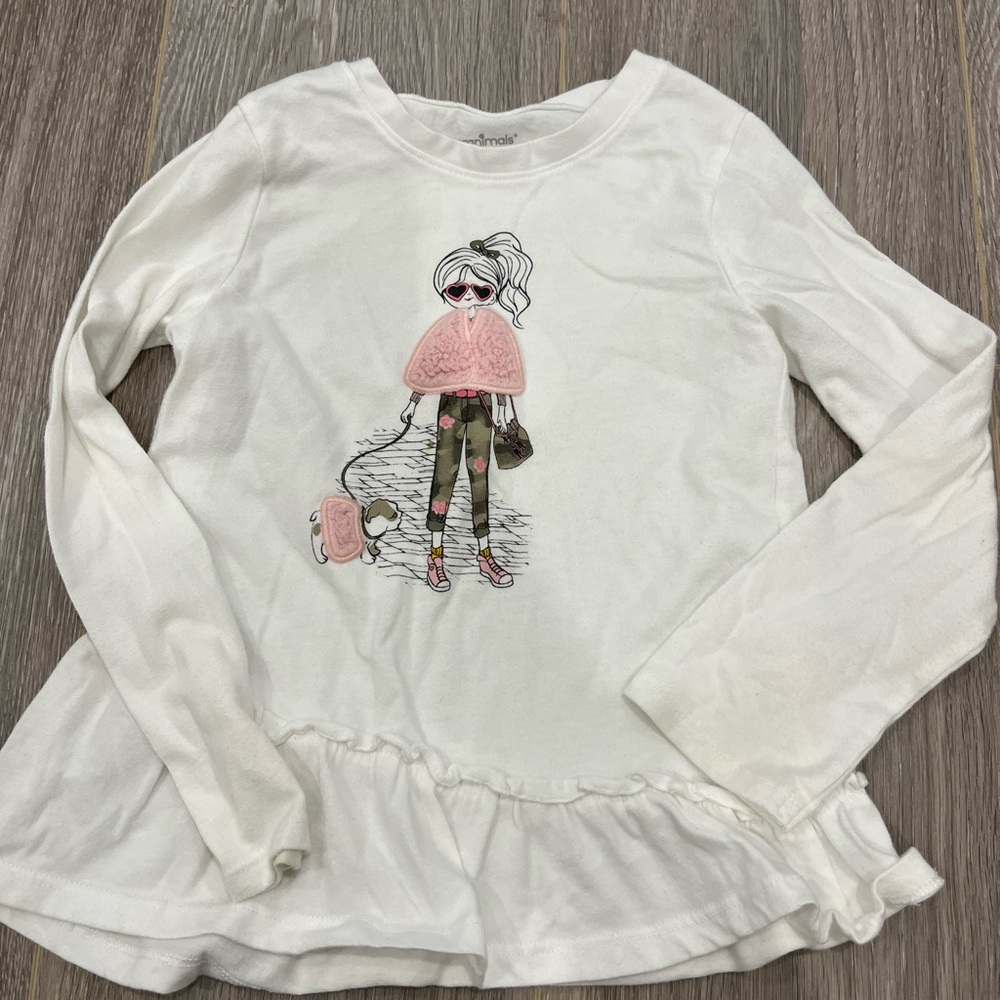 Garanimals White and Pink Long Sleeve Tee with Ruffle Hem